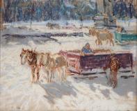 Horse sleighs at Mount-Royal, Pastel sur papier, 9'' x 11''<span class="sold">vendu</span>