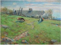 Spring at the farm, Oil on board, 9¾'' x 13''<span class="sold">sold</span>