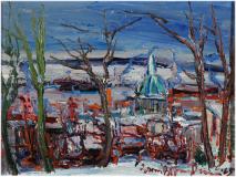 View of Montreal from Côte-des-Neiges, 1965, Huile sur panneau, 12'' x 16''<span class="sold">vendu</span>